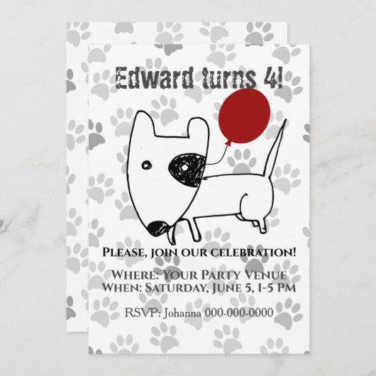 Niedlich English Bull Terrier Birthday Einladung (Vorne/Hinten)