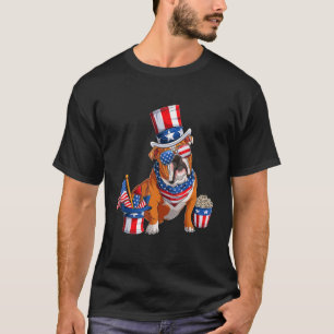 Niedlich English Bulldog 4. Juli American Flag Pat T-Shirt