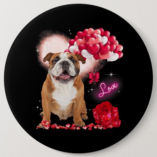 Niedlich English Bulldog Balloon Valentinstag Button (Vorderseite)