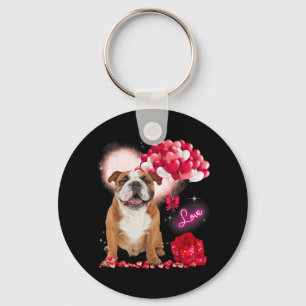 Niedlich English Bulldog Balloon Valentinstag Schlüsselanhänger