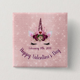 Niedlich erröten rosa Party Unicornvalentines Button