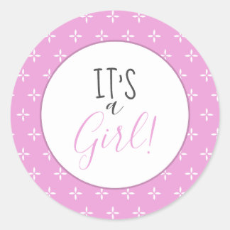 Niedlich Es ist eine Girl Pink Star Pattern Baby D Runder Aufkleber