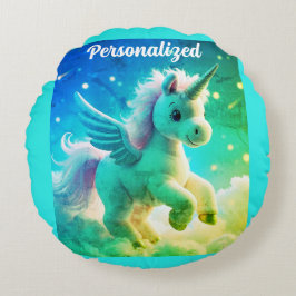 Niedlich Fairy Baby Unicorn grün Sparkling Fantasi Rundes Kissen