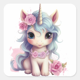Niedlich Fairy Baby Unicorn Sparkling Fantasy Quadratischer Aufkleber