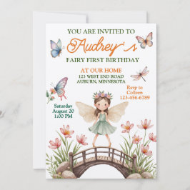 Niedlich Fairy First Geburtstag Einladung
