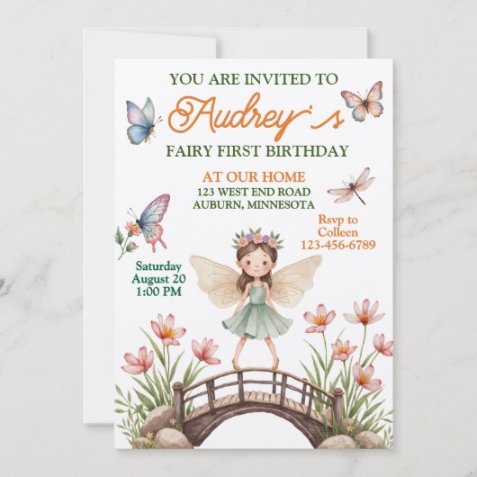 Niedlich Fairy First Geburtstag Einladung (Vorderseite)