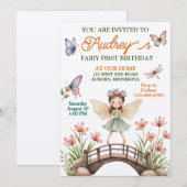 Niedlich Fairy First Geburtstag Einladung (Vorne/Hinten)