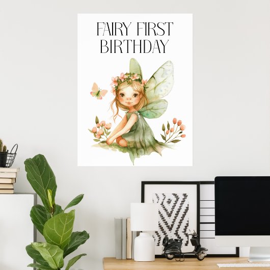 Niedlich Fairy First Geburtstag Poster (Heimbüro)