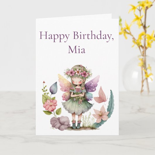 Niedlich Fairy Garden Girls Geburtstag Karte (Gelbe Blume)