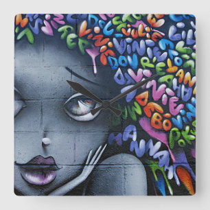 Niedlich Fairy Graffiti Quadratische Wanduhr