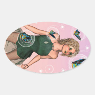 Niedlich Fairy Ovaler Aufkleber