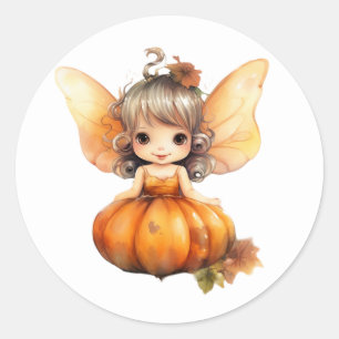 Niedlich Fairy Pumpkin Watercolor Runder Aufkleber