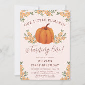 Niedlich Fall Floral Kleine Pumpkin Girl 1. Geburt Einladung (Vorderseite)