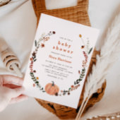 Niedlich Fall Floral Pumpkin Wreath Baby Dusche Einladung