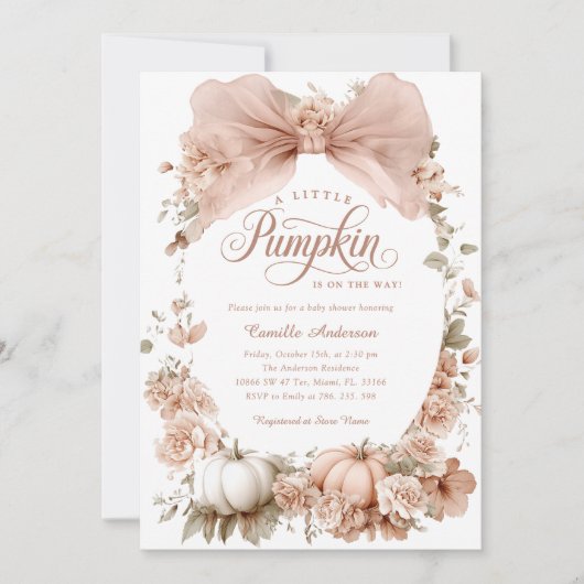 Niedlich Fall Kleine Pumpkin Baby Dusche Einladung (Vorderseite)