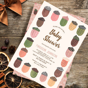 Niedlich Fall Pink Acorns Mädchen Dusche Einladung