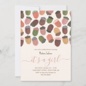Niedlich Fall Pink Acorns Mädchen Dusche Party Einladung (Vorderseite)