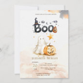 Niedlich Fall Pumpkin Ghost Bow Boo Baby Dusche Einladung (Vorderseite)