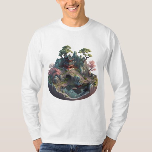 Niedlich Fantasy 3D Landscape Men's Long-Ärmel T-Shirt (Vorderseite)
