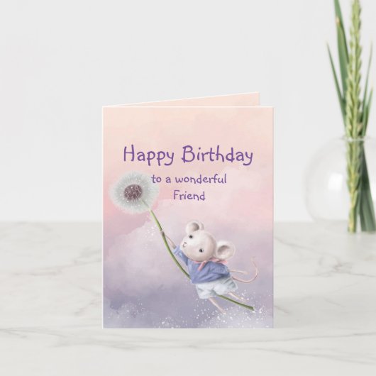 Niedlich Fantasy Birthday Friend Mouse Dandelion Karte (Vorderseite)