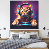 Niedlich Fantasy Cat DJ Vinyl Leinwanddruck (Insitu (Schlafzimmer))