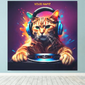 Niedlich Fantasy Cat DJ Vinyl Leinwanddruck (Insitu (Holzboden))