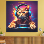 Niedlich Fantasy Cat DJ Vinyl Leinwanddruck (Insitu (Wohnzimmer))