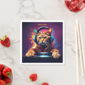 Niedlich Fantasy Cat DJ Vinyl Serviette (Beispiel)