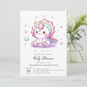 Niedlich Fantasy Dinosaur Babydusche Einladung (Stehend Vorderseite)