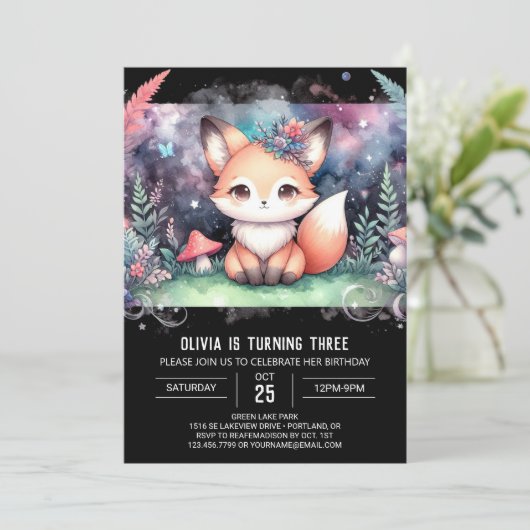 Niedlich Fantasy Fox Geburtstag Einladung (Stehend Vorderseite)