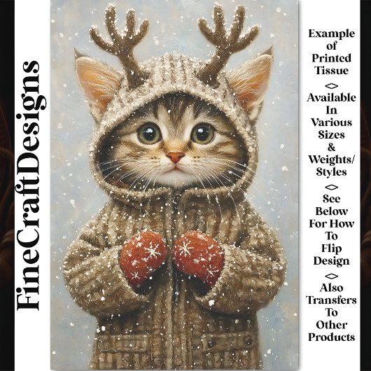 Niedlich Fantasy Kitten Reindeer Antlers AL2 Decou Seidenpapier