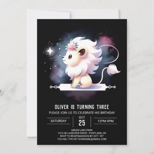 Niedlich Fantasy Lion Birthday Einladung (Vorderseite)
