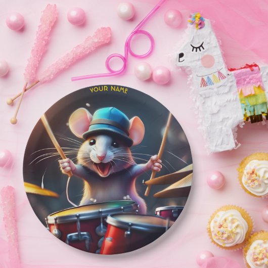 Niedlich Fantasy Mouse Playing Drums Pappteller (Party)