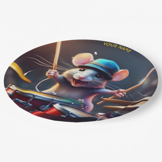 Niedlich Fantasy Mouse Playing Drums Pappteller (Schrägansicht)