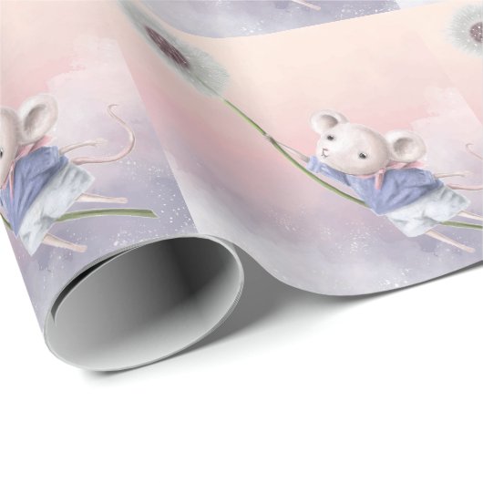 Niedlich Fantasy Watercolor Mouse Dandelion Fliege Geschenkpapier (Rolleneckpunkt)