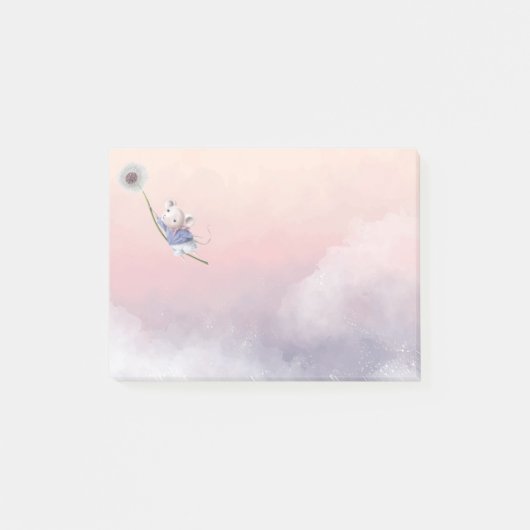 Niedlich Fantasy Watercolor Mouse Dandelion Fliege Post-it Klebezettel (Vorderseite)