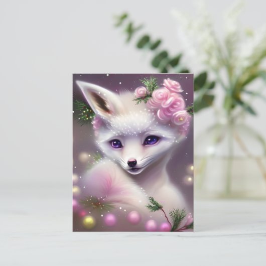 Niedlich Fantasy White Fox Postkarte (Stehend Vorderseite)