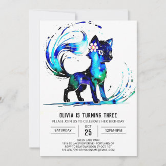 Niedlich Fantasy Wolf Digital Girl Geburtstag Einladung