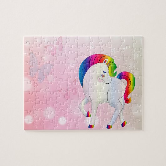 Niedlich, farbenfroh, Bokeh, Rainbow Unicorn Puzzle (Horizontal)