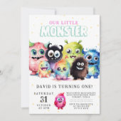 Niedlich farbenfroh unser kleines Monster 1. Gebur Einladung (Vorderseite)