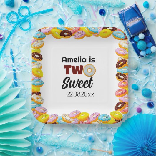 Niedlich & farbenfroh Zwei Sweet Donut 2. Geburtst Pappteller (Party)
