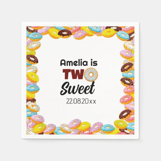 Niedlich & farbenfroh Zwei Sweet Donut 2. Geburtst Serviette (Vorderseite)