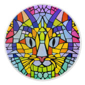 Niedlich farbenfrohe Cat Mosaik - Modern, hell und Keramikknauf (Vorderseite)