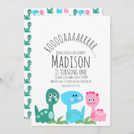 Niedlich farbenfrohe Dinosaurier Pink Gree Blue Ge Einladung