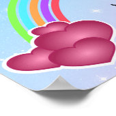 Niedlich, farbenfrohe Einhorn, Regenbogen, Herzen, Poster (Ecke)