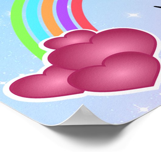 Niedlich, farbenfrohe Einhorn, Regenbogen, Herzen, Poster (Ecke)