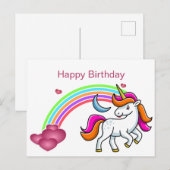 Niedlich, farbenfrohe Einhorn, Regenbogen, Herzen, Postkarte (Vorne/Hinten)