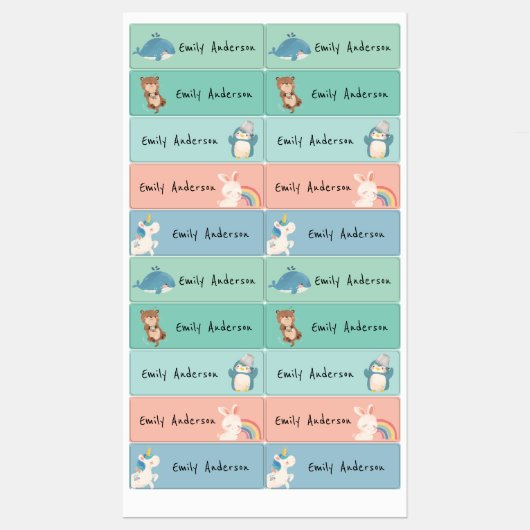 Niedlich-farbige Animationsschule Etiketten (Blatt)