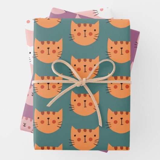 Niedlich farbige Katzen Pastel Minimal Geschenkpapier Set (Beispiel)