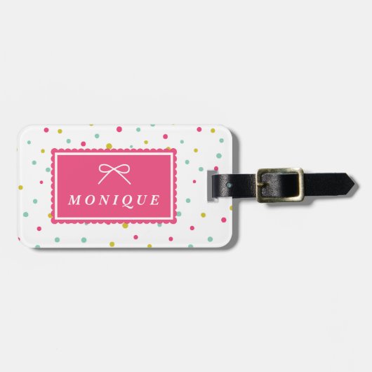 Niedlich-farbige Konfetti-Dots-Muster Gepäckmarke Gepäckanhänger (Vorderseite horizontal)